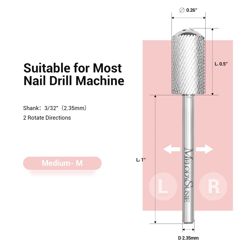 MelodySusie Safety Nail Drill Bits, 3/32'' Smooth Round Top Large