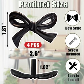 4 Pack Zinc Alloy Vintage Bow Shape Drawer Knobs Bow Storage Cabinet Knobs with Screws Bow Tie Dresser Knobs Bow Shaped Drawer Cupboard Pulls Decorative Knob for Wardrobe Dresser (Black-4Pcs)