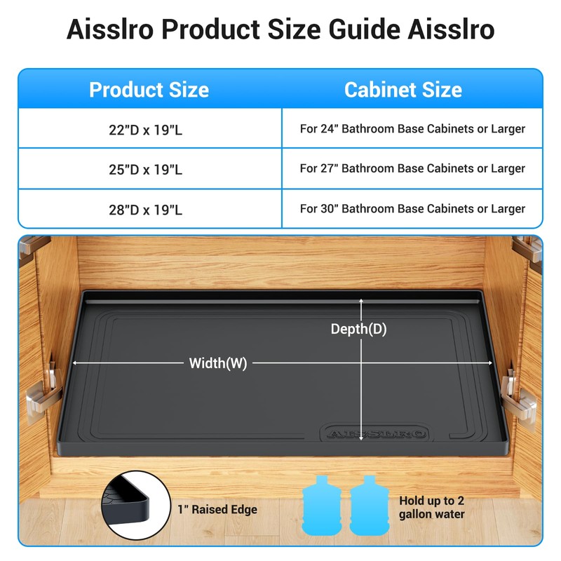 Under Sink Mat for Bathroom Waterproof, 28" x 19" Silicone