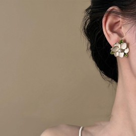 Yienate Unique Blue Flower Earrings Stud Earrings Vintage Flower Leaf Earrings Instructions French Blue Iris Flower Earrings Stud Earrings Bridal Wedding Prom Earrings Jewellery For Women, Zinc, No