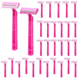 Disposable Razors, Twin Blade Shaving Razor Pink Stainless Steel Blade Bulk for Men Women Camping Traveling Home 30 Count