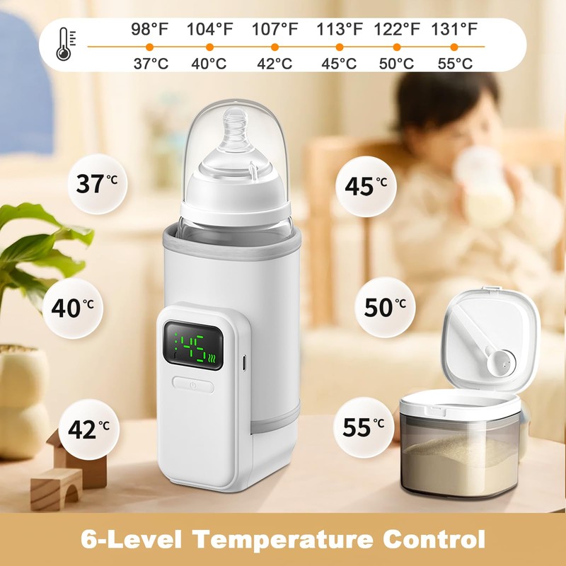 Portable Bottle Warmer - Travel-Easy,Fast Warming,6-Speed Temperature Control,Comfortsble Baby Feeding