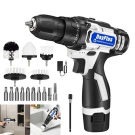 Battery Powered Drill Brush Set Cordless Handheld Drill with 10x Drill Bits, 5X Brushes,1x Extension Rod, for Cleaning Bathroom, Pool Tile, Ceramic, Marble, Grout and Car
