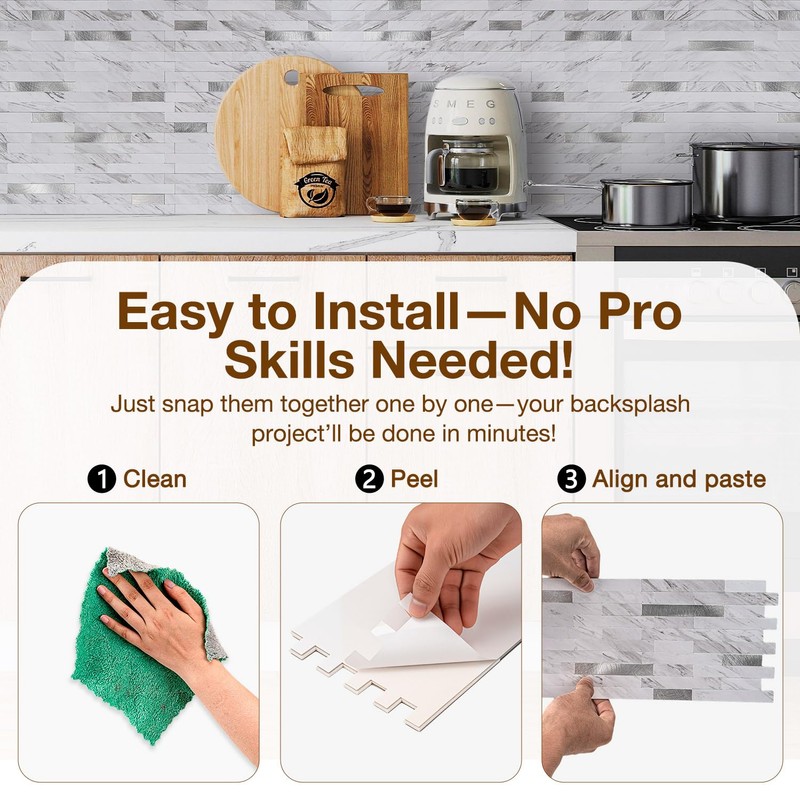 Koynsle Peel and Stick Backsplash Tile Waterproof Removable PVC Wall