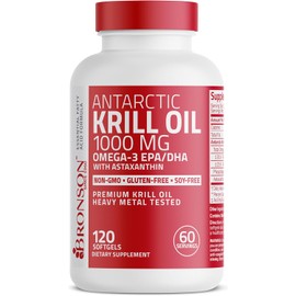 Bronson Antarctic Krill Oil 1000 mg with Omega-3s EPA, DHA, Astaxanthin and Phospholipids 120 Softgels
