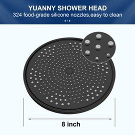 Rain Shower Head 26CM Rainfall Shower Head Overhead Replacement, Fixed Shower Head Adjustable with Swivel Ball Round Black