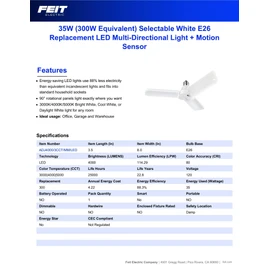 Feit Electric LED Garage Light, Multiple Adjustable Panels, E26 Base, Ideal for Garage, Workshop, Shed, 25,000-Hour Lifetime