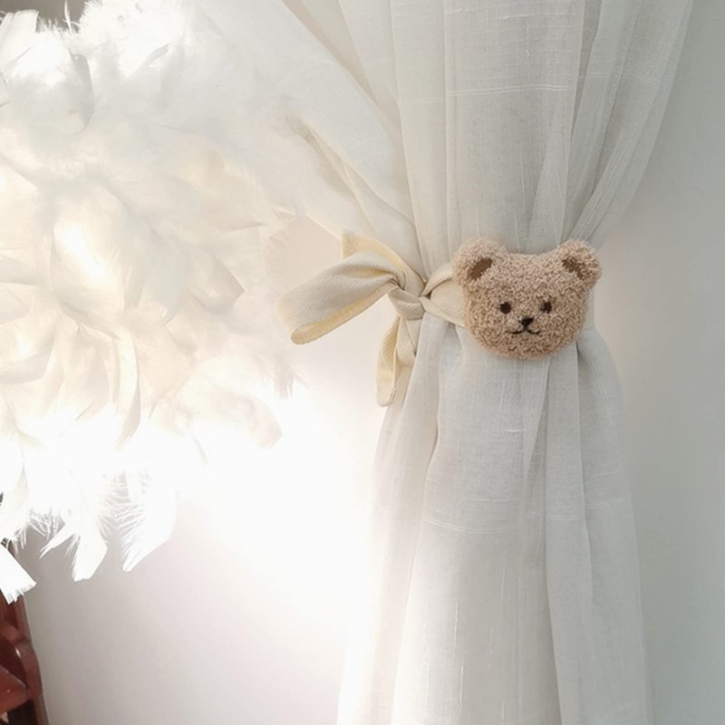 Bear Head Pattern Curtain Tiebacks for Nursery Milk Tea Bear