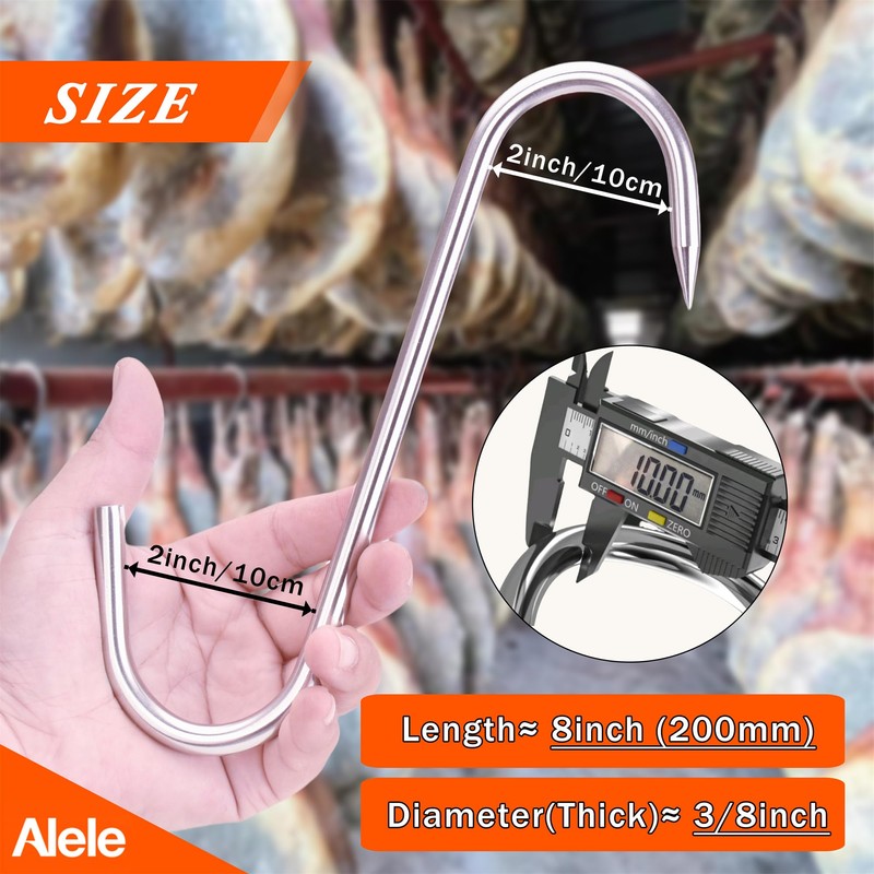 Alele 8 Inch Meat Hook, 10mm Heavy Duty Stainless Steel