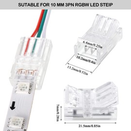 Flutesan 20 Pcs 3 Pin 10mm Solderless LED Light Strip Connectors Clear Track Lighting Connectors for 5050 RGB Strip Light