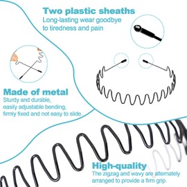 Metal Hair Band for Men, Adjustable Wavy Headband Non Slip 8 Pcs