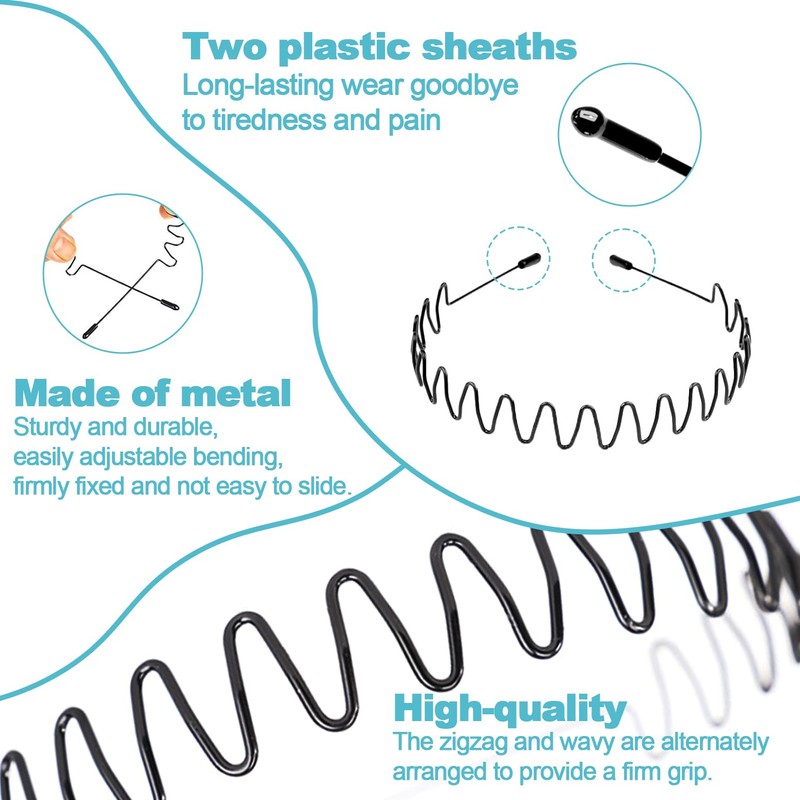 Metal Hair Band for Men, Adjustable Wavy Headband Non Slip