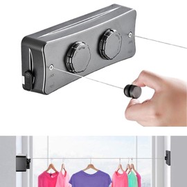 JINYOMFLY Washing Line Extendable Balcony Wall Mounted, Retractable Washing Line No Drilling with 5.1 m x 2 Stainless Steel Wall Washing Line for Pull-Out for Hotel Laundry Room