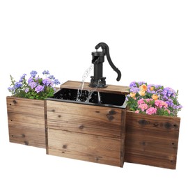 OIPRTGFJ Outdoor Water Fountain,Floor Wooden Rectangular Pump Old-Fashioned Fountain with Flower Box,Electric Decorative Hand Pump, Outdoor Water Feature for Garden Patio Backyard