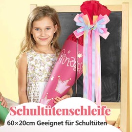 Zidoley School Cone Bow School Cone Craft Set for Girls Sugar Bags Decorative Bow Mermaid School Cone Bow Sugar Bag Bow Back to School Boy First Day of School - 60 x 20 cm (Pink)