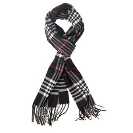 Plum Feathers Super Soft Luxurious Cashmere Winter Scarf (Black Plaid)