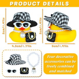 Car Rubber Duck with Stylish Lady Hat,Cateye Sunglasses,Squeaky Duck for Jeep Ducking Car Dashboard Decoration Party Favors Duck with Pearl Necklace,Mini Bag