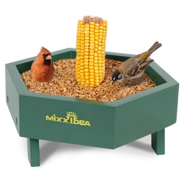 MIXXIDEA Ground Bird Feeder for Outdoors, Wooden Mesh Seed Tray for Bird Feeders, Great Attracting Garden Yard Decoration for Wild Birds Squirrels Chicken Dove, Green