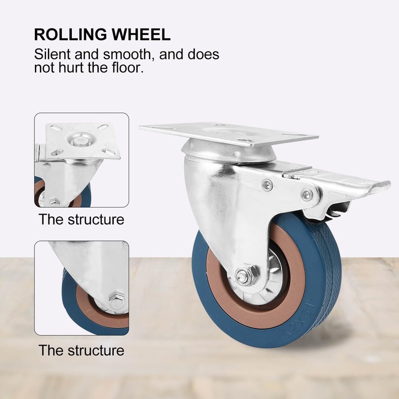 Gatuida 3 Lenkrollen aus Edelstahl mit Bremse zum Universaldrehen