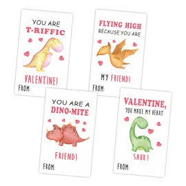 40 Pcs Valentine's Day Cute Dinosaur Theme Stickers - 3.5 x 2.1 Inches Waterproof Friends Sticker Label Sheet for Boys Girls - 4 Different Design Valentines Gifts Cards Envelopes Sticker Tags - A03