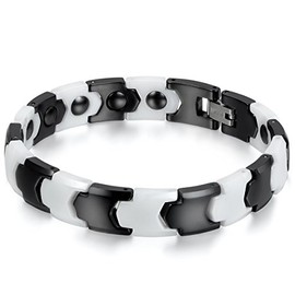 JewelryWe Mens 11MM Wide Ceramic Magnetic Bracelet Link Wristband Polished - Black White
