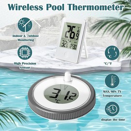 Xuegier Wireless Pool Thermometer Floating Easy Read Digital Pool Thermometer Waterproof for Swimming Pools, Aquariums