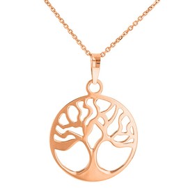 Jewelry America Solid 14k Rose Gold Tree of Life Disk Chain Pendant Necklace, 22"