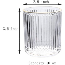 Glass Toothbrush Holder Cup | Crystal Clear Tumbler Makeup Brush Holder for Bedside Table, Bathroom, Vanity, 2Pack Crystal Glass with Gold Rims (Clear + Gold Rims 2pcs)
