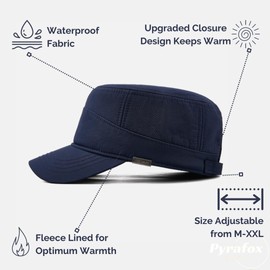 Pyrafox Men's Waterproof Army Cap M-XXL Large Head Military Hat, Navy (Fleece Lining)