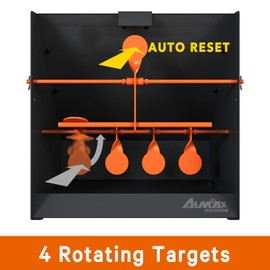 Aimax Outdoor Resetting Shooting Targets Trap with 12pcs Paper Targets, Bullet Trap Box Rated for .22 .177 Caliber Rimfire, Auto Reset Metal Target for Pellet Rifle Airgun