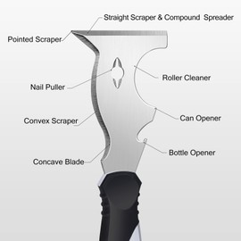 Mister Rui Paint Scraper, 3 Pack Multi Use Paint Tools Putty Knife 10 in 1, Paint Scraper Tools for Painting, Metal Scraper with Hammer End, Taping Knife, Spackle Tool