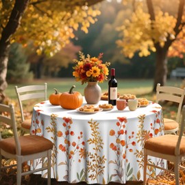 Eikione Horaldaily Fall Tablecloth 70x70 Inch, Round Thanksgiving Autumn Harvest Maple Leaf Table Cover for Party Picnic Dinner Decor