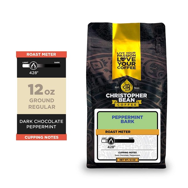 Christopher Bean Coffee Ground Coffee, Dark Chocolate Peppermint Bark, 12 ounce