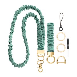 Marspark 1 Set Scrunchie Lanyard for ID Badges Wrist and Neck Lanyard Stretchy Keychain Wristlet Bracelet(Solid Color,Green)