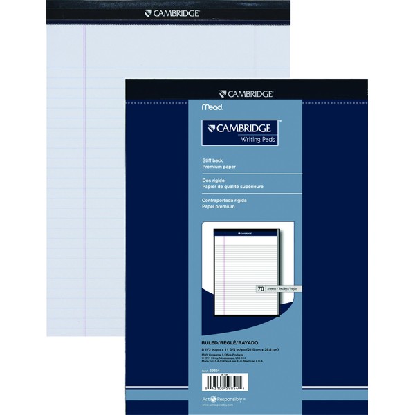 Cambridge Headstrip Writing Pad, Wide Ruled, 8-1/2 X 11-3/4 Inches,