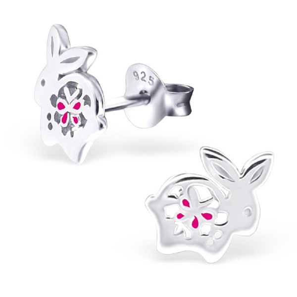 ICYROSE 925 Sterling Silver Bunny Rabbit w/Pink Flower Stud Earrings 21360