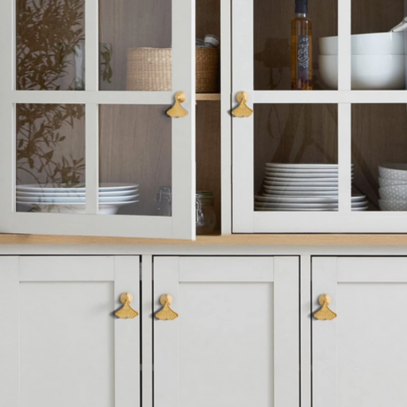 Morobor Ginkgo Leaf Shape Knob Handles, 6pcs Golden Drop Pendant