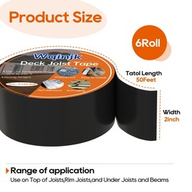 Wqinjk Deck Joist Tape 2" x 50' Butyl Joist Tape for Decking Works for Decks & Beams Weather-Resistant Waterproof (6)
