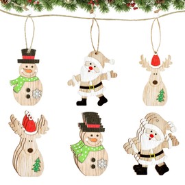 KATELUO Pack of 9 Small Wooden Christmas Pendants, 3 Types of DIY Crafts, Wooden Pendants, Decorative Hangers for Painting with Threads for Christmas Decoration, Christmas Pendants, Tree Gift Tags,