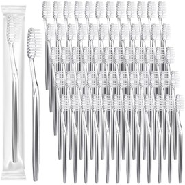 Patelai 100 Pcs Individually Wrapped Toothbrush Bulk Disposable Travel Toothbrushes Soft Bristle Tooth Brush Single Pack for Camping Adults Kids Hotels Guest Toiletries (Silver)