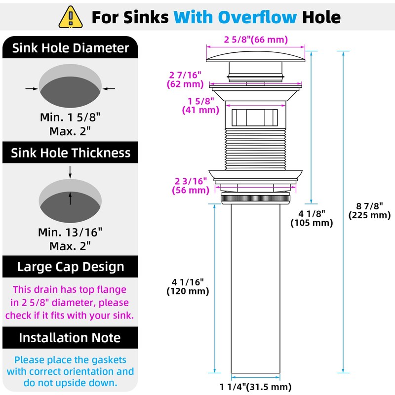 Angle Simple Bathroom Sink Drain with Overflow, Brass Pop Up