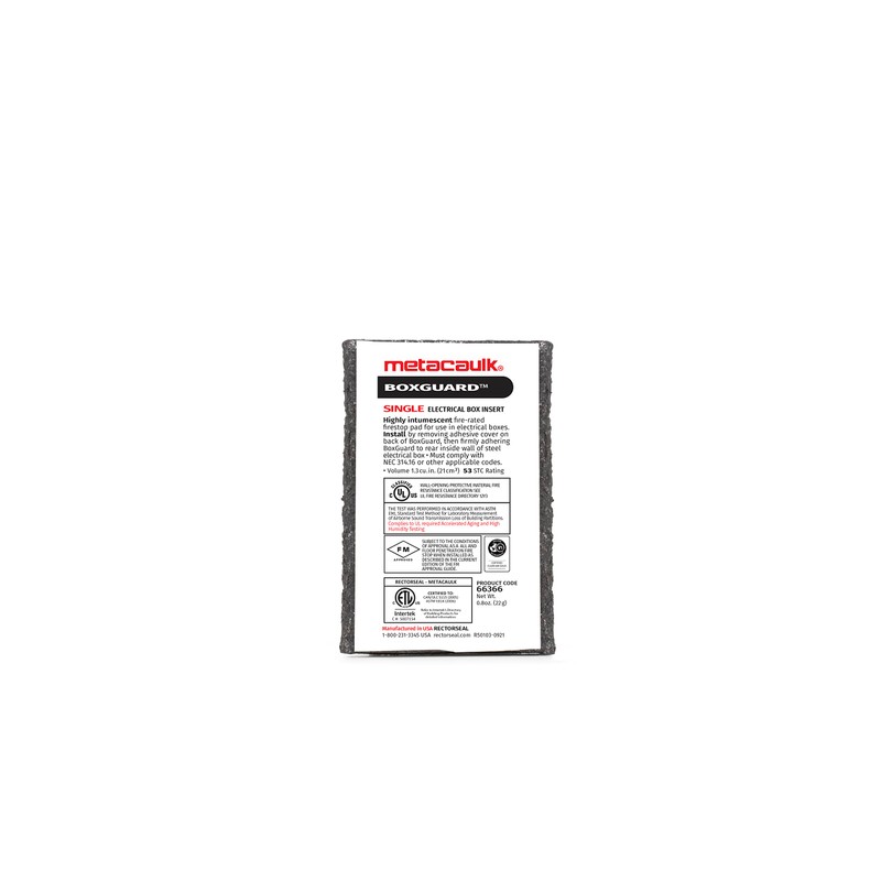 RectorSeal Metacaulk 66366 Box Guard Single, Easy Installation, Firestop, 47mmX71mm