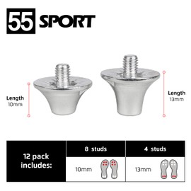 55 Sport Flare Pro Alloy Ultralight Replacement Football Studs - 12 Pack (10/13mm) - Silver