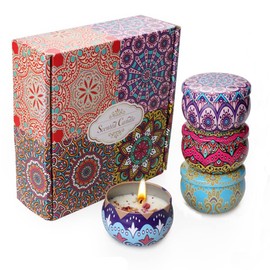 Veladoras Aromaticas 4 Latas, Cera de Soja 100 Pura, Velas Aromaticas Relajantes, Velas Aromticas Decorativas, Perfectas para Yoga, Navidad y Da de...