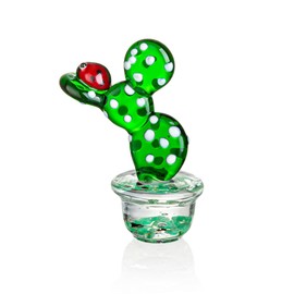 vskikris Hand Blown Glass Cactus with Ladybug Figurine, Colorful Crystal Animal Statue, Decorative Collectible, Gift