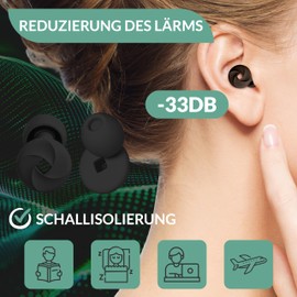 ORIGINALSAT Ohrstöpsel, Ohrstöpsel mit Geräuschreduzierung von 33 dB, austauschbare Ohrpolster in 4 Größen und kompakte Tragetasche, Schwarz, Einheitsgröße
