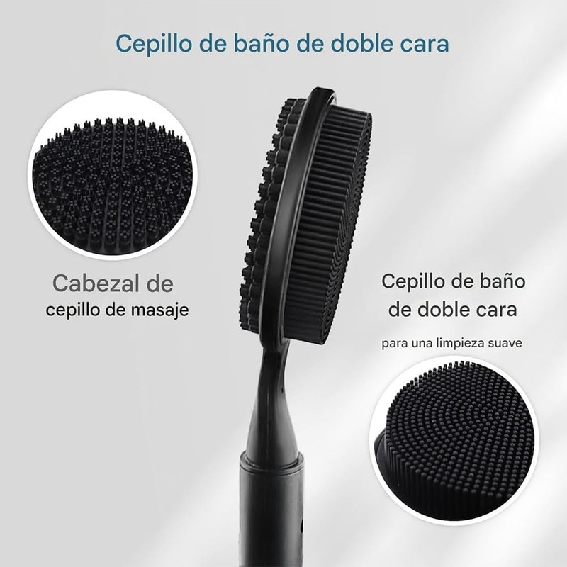 Cepillo de baño de doble cara con mango extensible, con