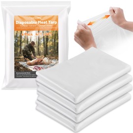 CHERAINTI Meat Tarps for Hunting, 4 Pack 1 Mil Disposable Plastic Drop Cloths, 4x5 Ft Clear Plastic Sheeting, Waterproof and Tear-Resistant Plastic Tarp for Field Dressing, Deer, Elk, and Big Game