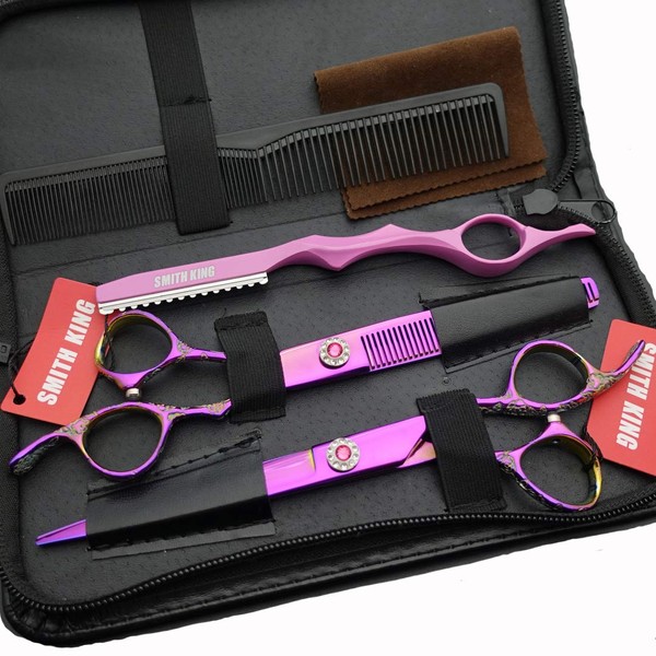 Juego de tijeras de corte de pelo profesional con estuche de peine de afeitar, tijeras de corte de pelo con mango de rosa, 7.0 inches
