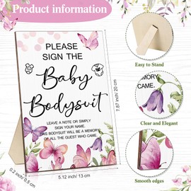 Qunclay 12 Pcs Baby Bodysuit Baby Shower Game Include 1 Game Wooden Bodysuit Sign Tabletop Decor 1 White Blank Newborn Bodysuit 10 Fabric Marker for Baby Shower Gender Reveal Party(Butterfly)